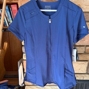 Infinity (Cherokee)Women's Navy Blue Zip-Front Short Sleeve Scrub Top